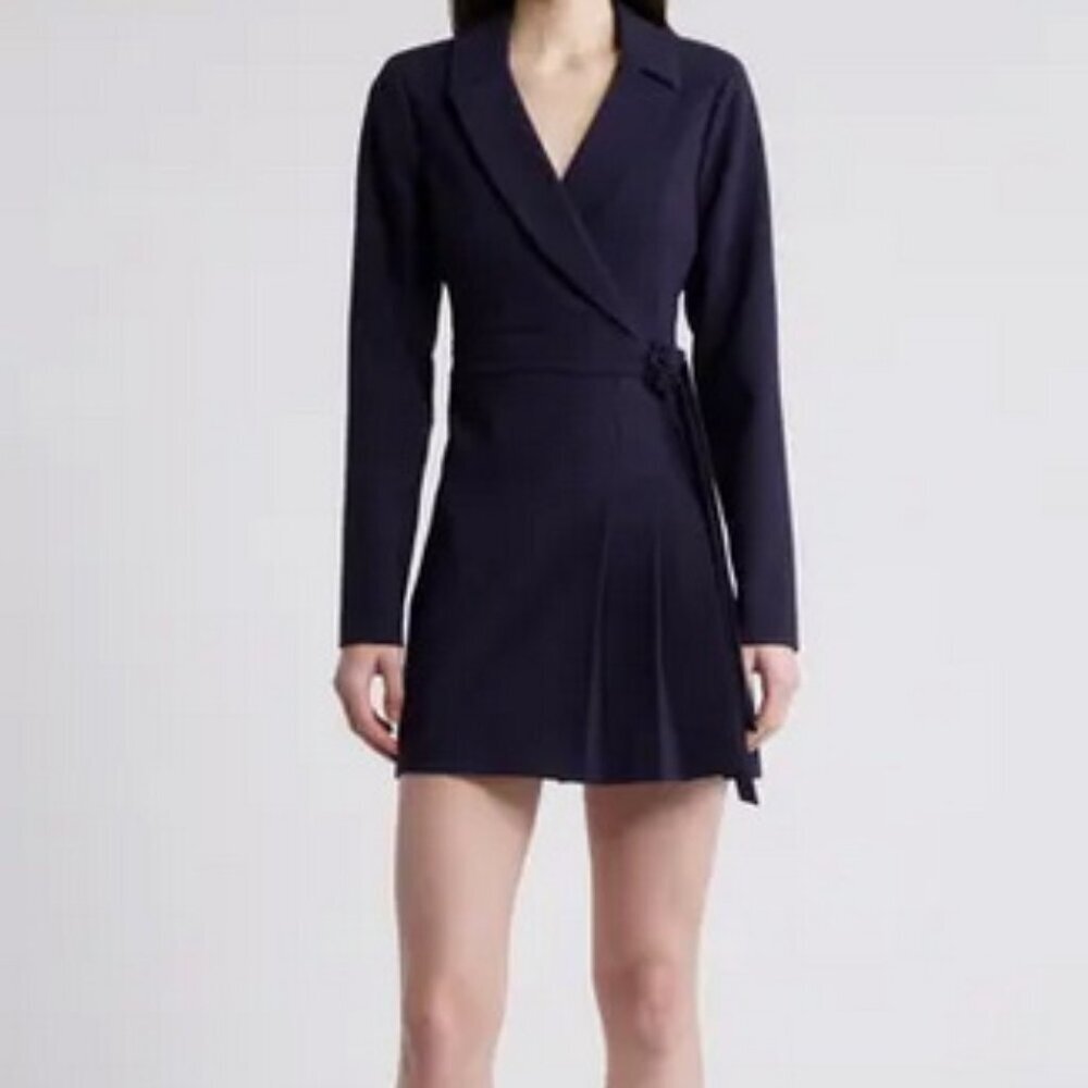 Likely Navy Blue Cherise Long Sleeve Faux Wrap Dress